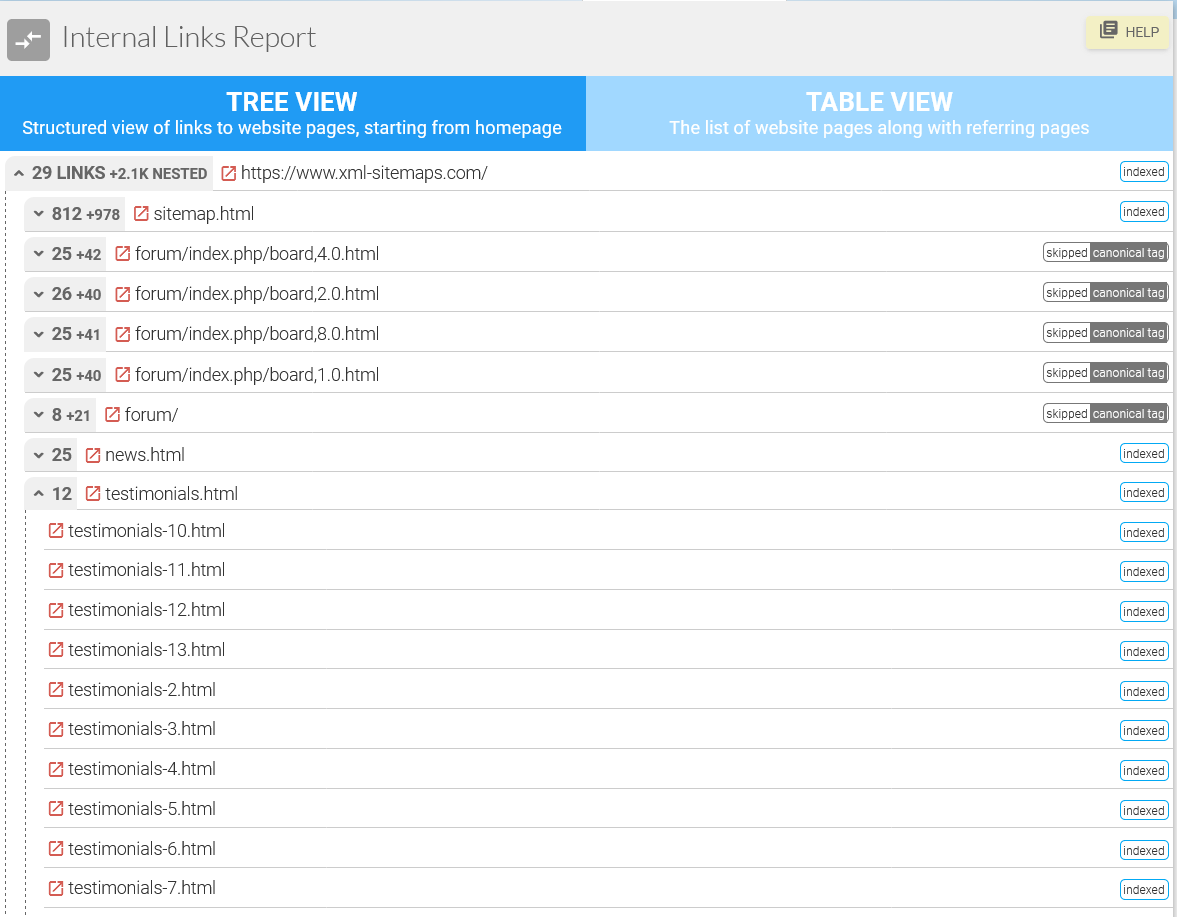 Internal Links Report